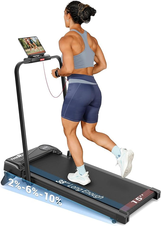 THERUN Walking Pad, 2 in 1 Foldable Treadmills for Home, 2.5HP Under Desk with Handle Bar, 16" Widened Running Belt, with Remote Control