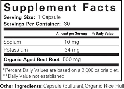 Aged Beet Root Capsules - Beet Pills for Stamina - Organic Beet Root Powder - Nitric Oxide Supplement - Nitrate No Sugar - 30 Capsules - Beet Root Supplement - Super