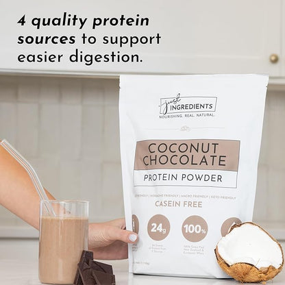 JUST INGREDIENTS Coconut Chocolate Protein Powder ??30-Serving Blend with 100% Grass-Fed Whey & Organic Plant Proteins ??Creamy Coconut Cocoa Flavor ??Supports Muscle Recovery, Energy*