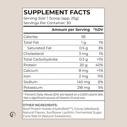 Faster Way - Protein Powder - Hydrolyzed Grass Fed Beef - 20g of Protein Per Serving - Muscle Growth & Recovery - 9 Essential Amino Acids - Sugar, Gluten & Dairy Free - Non-GMO -Chocolate -30 Servings