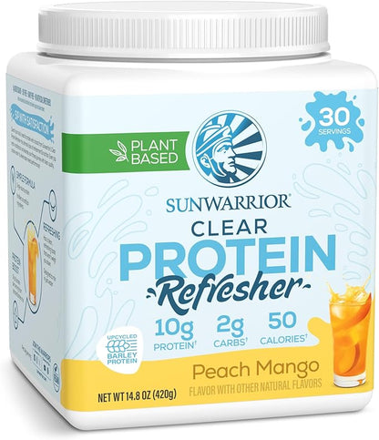 Sunwarrior Clear Protein Powder Plant-Based Water Mix, Vegan and Refreshing Protein and Hydration Supplement 10g Per Serving Peach Mango Flavored 420g Tub 30 Servings