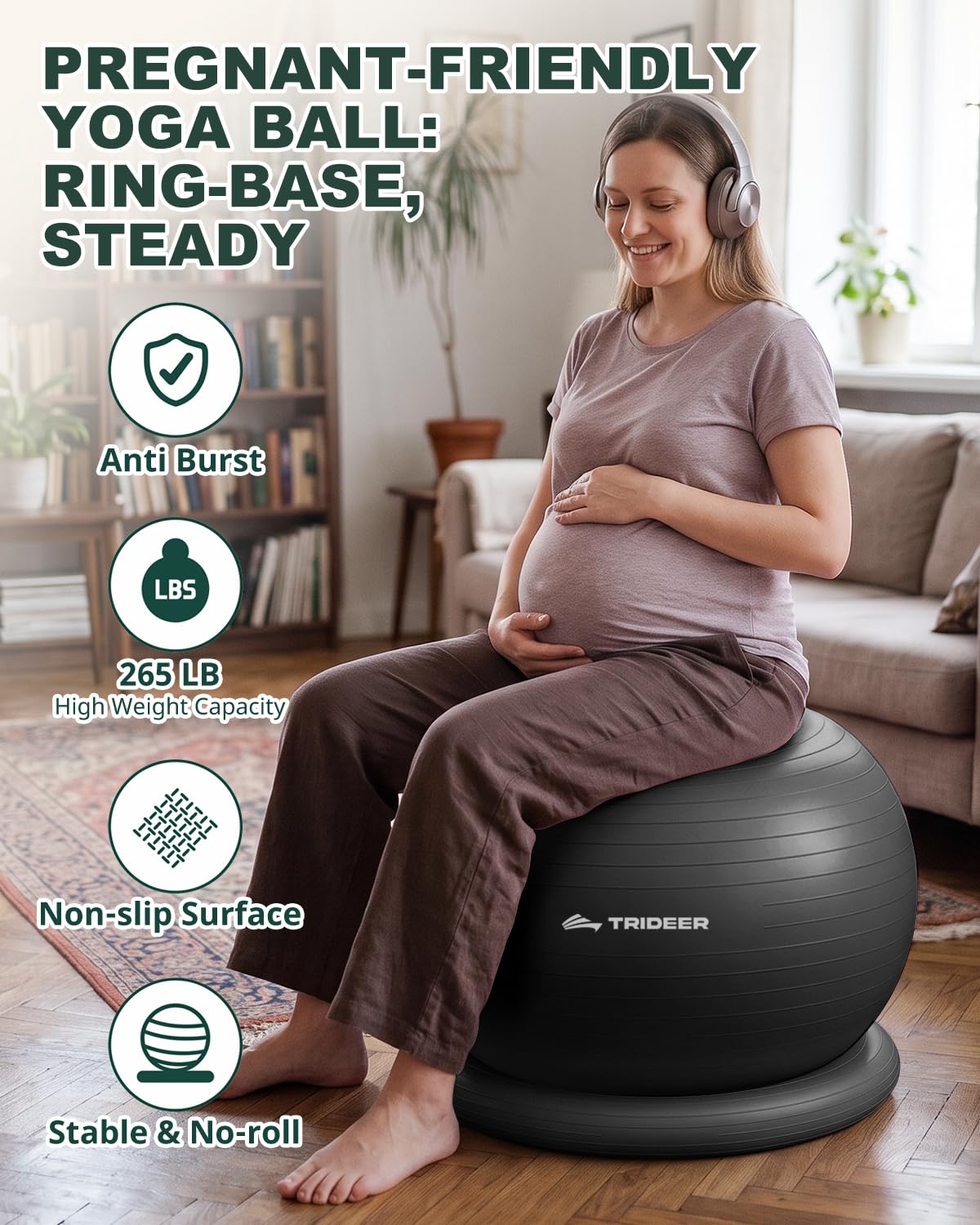 Trideer Yoga Ball Chair with Base for Office Desk, Exercise & Stability Ball Seat, Pilates Ball for