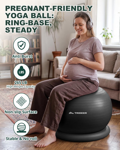 Trideer Yoga Ball Chair with Base for Office Desk, Exercise & Stability Ball Seat, Pilates Ball for