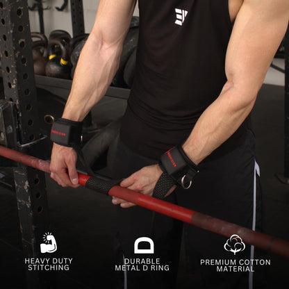 Ekkovision Weight Lifting Straps, Cuffed D Ring, Phase 3 Logo, Black