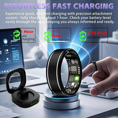 Activity Tracker Ring for Men ??Smart Ring with Heart Rate, SpO2, Blood Pressure, Sleep Monitoring, Step & Calorie Counter, 5ATM Waterproof, No Subscription Fee (Black, 8)