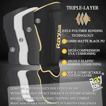 Muay Thai Shin Guards - MMA Kickboxing Leg Instep Protective Pads, Martial Art Sparring Gear for BJJ Karate Boxing Taekwondo Training, Men Adults Kids Children