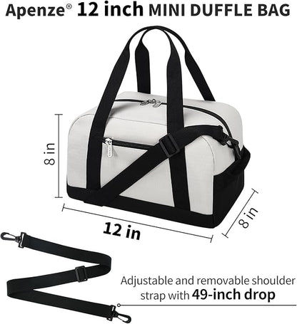 Small Gym Bag Carry On Bag - 12 in Mini Duffle Bag Lightweight for Overnight Travel(Beige)