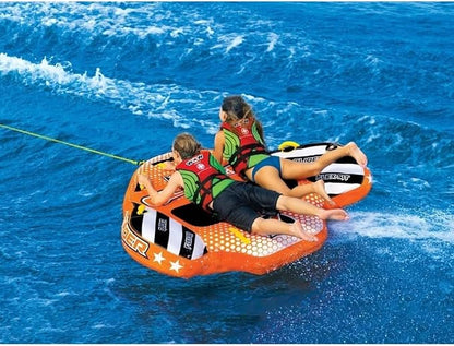 WOW Sports - Glider Inflatable Towable Tube w/ Flex Seating - 1 - 2 Riders - Perfect For Kids & Adults - Soft Top Deck Tube - Boating Accessory
