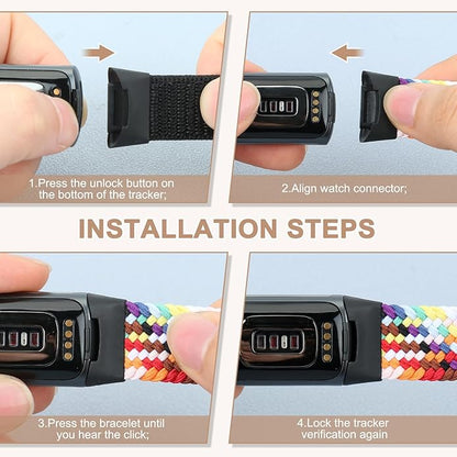 Braided Band Compatible with Fitbit Charge 6/Fitbit Charge 5, Soft Nylon Solo Loop Adjustable Replacement Wristband for Women Men