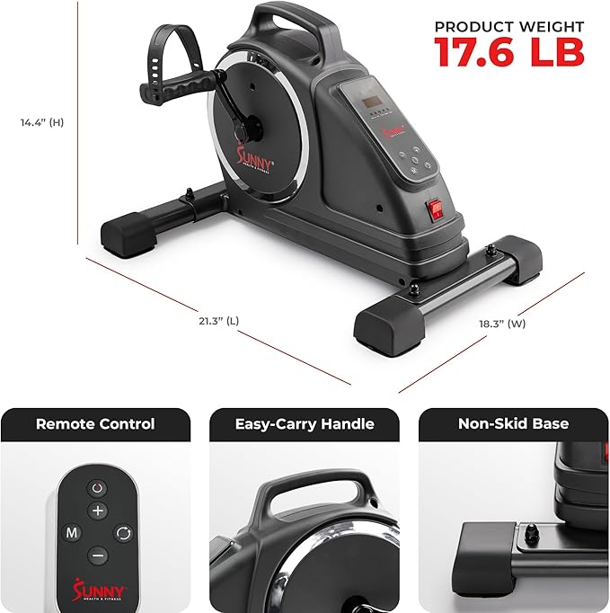 Sunny Health & Fitness Dual Function Under-Desk Bike Trainer, Mini Exercise Machine for Senior Training, Arm/Leg Cardio Cycle Workout, Optional Magnetic, Motorized w/Free SunnyFit App Connection