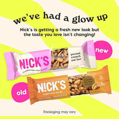 NICK'S Peanut Chocolate Snack Bar, Keto Nut Snack for Sports, Hiking & Outdoor Activities, 1G sugar, 3G net carbs, healthy snack bar (pack of 12)