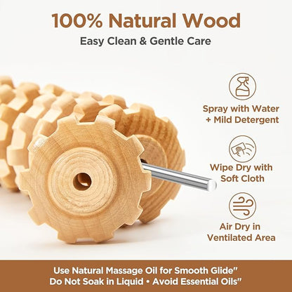 Wooden Cellulite Massage Roller for Legs and Thighs - Handheld Fascia Blaster Tool for Muscle Relief, Lymphatic Drainage & Body Sculpting - Anti Cellulite Massager for Women and Men (9 Wheel)