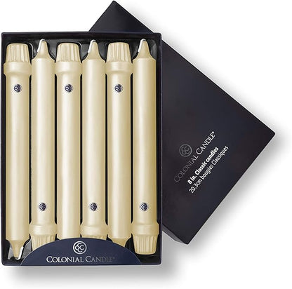 Colonial Candle Unscented Taper Candle, Classic Collection, Limoncello, 8 in, Pack of 12 - Up to 6 Hours Burn