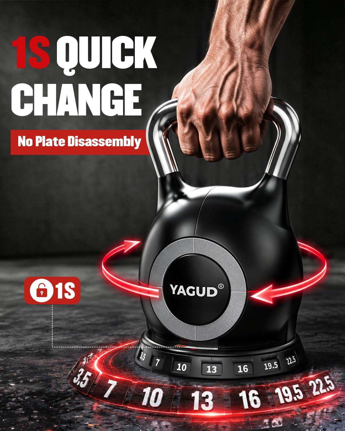 Yagud Adjustable Kettlebell for Strength Training, Quick-Change 3.5-22.5lbs Kettle Bells Weights