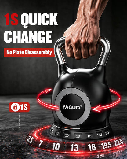 Yagud Adjustable Kettlebell for Strength Training, Quick-Change 3.5-22.5lbs Kettle Bells Weights