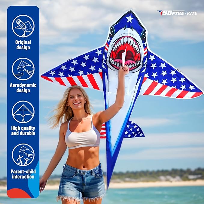 Three Headed Shark Kite for Kids and Adults,Kites for Kids Ages 8-12 Easy to Fly,Single Line Beach and Park Kite for Family Outdoor Games