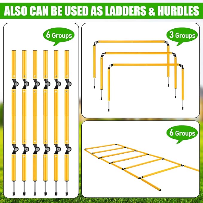 TOBWOLF 6PCS 6FT Adjustable Soccer Agility Training Poles, Detachable Sports Training Speed Sticks, Slalom Training Agility Pole Set, Outdoor Speed & Agility Turf Training Poles for Soccer Drills