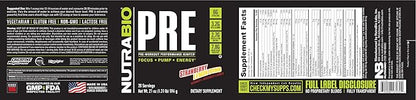 NutraBio PRE Workout Powder - Old Formula- Sustained Energy, Mental Focus, Endurance - Beta Alanine, Creatine, Caffeine, Electrolytes - 20 Servings - Strawberry Lemon Bomb