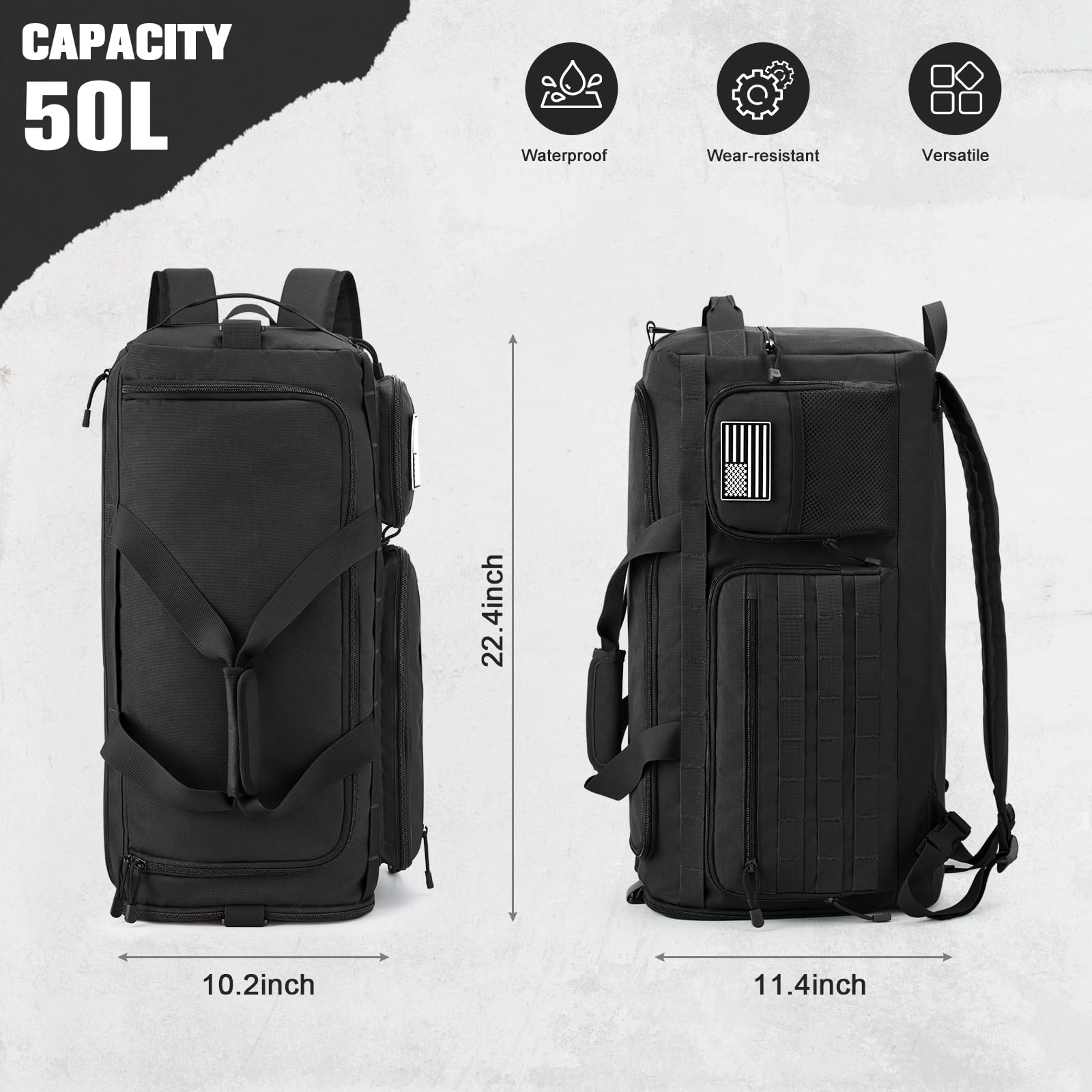 G4Free 3-in-1 Duffle Bag Travel Gym Sports, Large Tactical Duffel Backpack