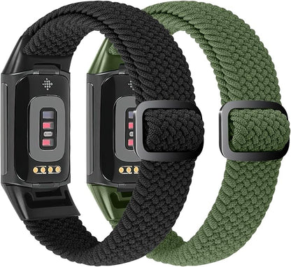 Elastic Braided Bands Compatible with Fitbit Charge 5/Fitbit Charge 6 for Women Men, Breathable Adjustable Stretchy Nylon Loop Sport Replacement Wristbands for Fitbit Charge 6 Charge 5 Straps