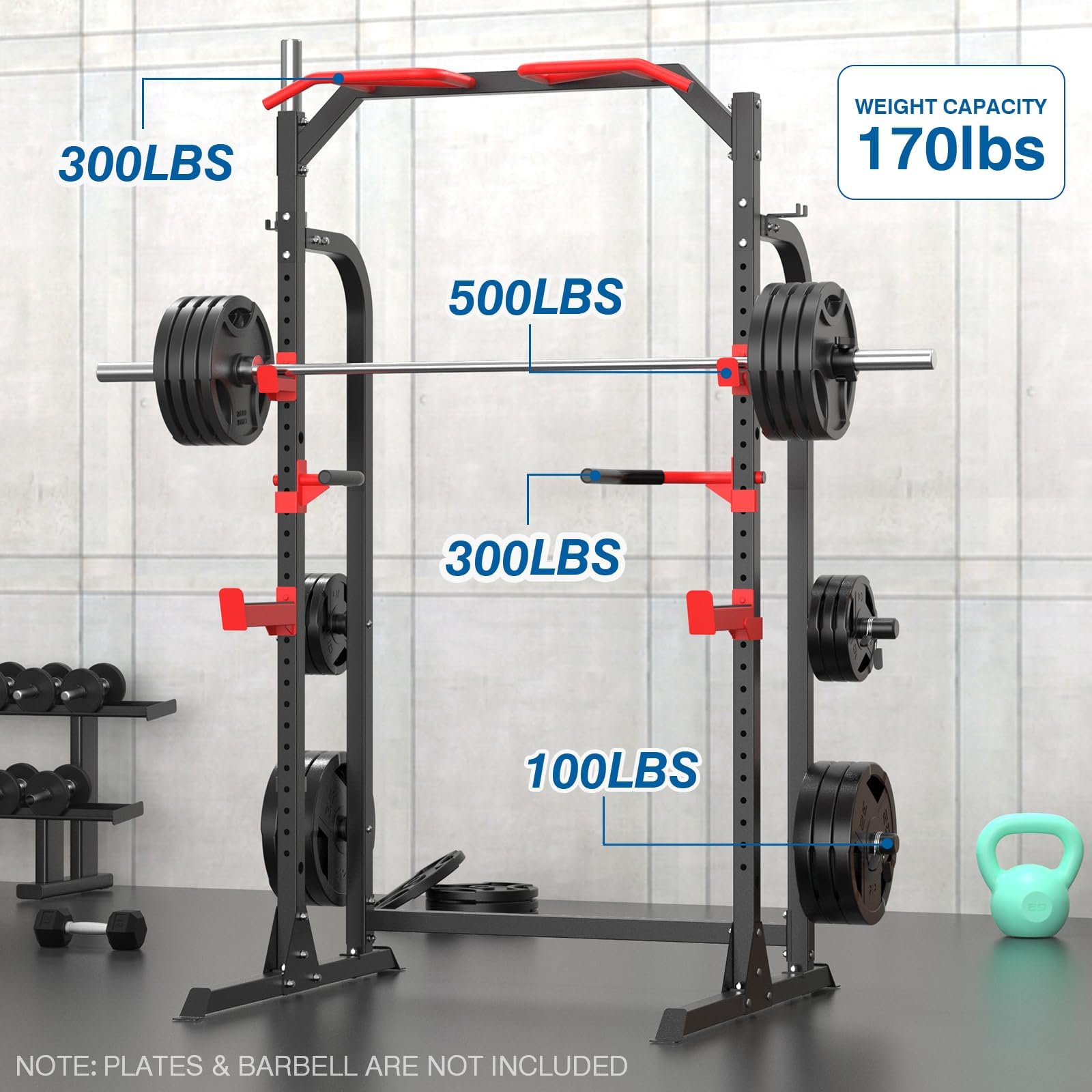 SunHome Power Cage Squat Rack, Multi-Functional Power Rack with J-Hooks, Dip Handles, Weight Plate