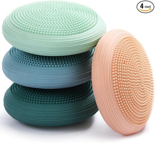 Libima 4 Pcs Wiggle Seat Inflated Wobble Cushion for Sensory Kid 13 Inches Balance Disc Flexible Seating for Classroom Sensory Pad for Chair Wiggle Cushion with Needle Pump