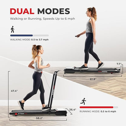 Sunny Health & Fitness Sleek Compact Smart Treadpad Treadmill with 6-Level Auto Incline, Remote Control, Shock Absorption, Optional Dual Mode Walking/Running & Free SunnyFit App Bluetooth Connectivity