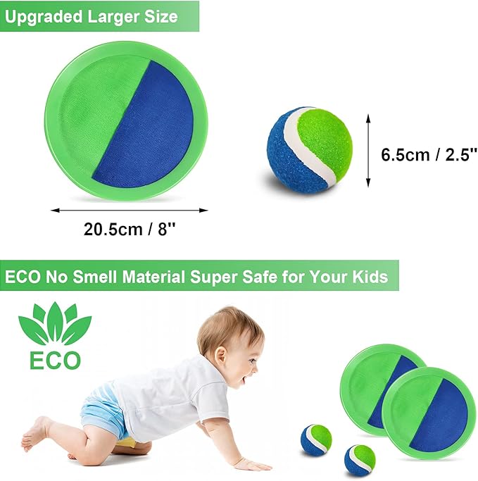 Jalunth Ball Catch Set Games Toss Paddle - Beach Toys Back Yard Lawn Outdoor Pool Backyard Camping Throw Age 3 4 5 6 7 8 9 10 11 12 Years Old Boys Girls Kids Adults Family Outside Easter Gifts Green