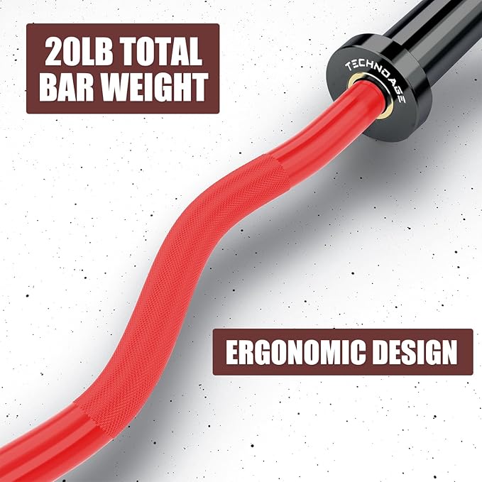 TECHNOAGE Olympic EZ Curl Bar, 47" Curl Bar(350/500LBS Capacity) 20LB, Solid Steel, Chrome Finish Barbell with Copper Sleeve and Bearing for 2-inch Plates, for Weight Lifting,Hip Thrusts,Squat,Biceps-Home Gym Weight Bar