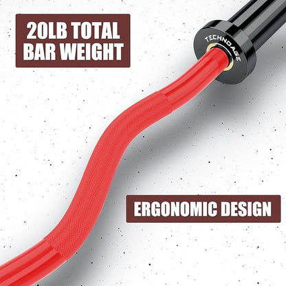 TECHNOAGE Olympic EZ Curl Bar, 47" Curl Bar(350/500LBS Capacity) 20LB, Solid Steel, Chrome Finish Barbell with Copper Sleeve and Bearing for 2-inch Plates, for Weight Lifting,Hip Thrusts,Squat,Biceps-Home Gym Weight Bar