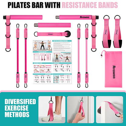 Ayombo Pilates Bar Kit with Resistance Bands, Adjustable Pilates Equipment for Legs, Hip, Waist