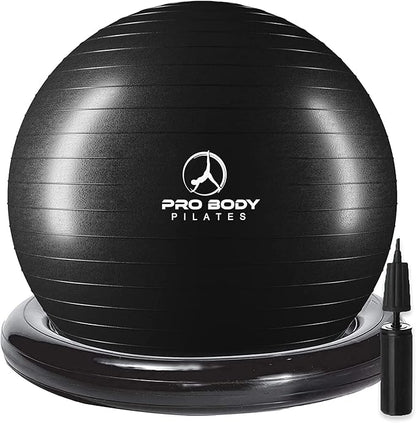 ProBody Pilates Yoga Ball Chair, Exercise Ball Chair with Base or Stand for Home Office Desk Sitting or Workout, 65cm Antiburst Balance & Stability Ball Seat, Large Gym Ball for Back, Abs