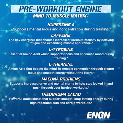 EVL Intense Pre Workout with Creatine - ENGN Energizing Pre Workout for Men Powder Drink for Lasting Energy Focus and Recovery - with Beta Alanine Caffeine and L Theanine - Blue Raz