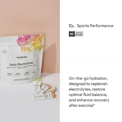 THORNE - Daily Electrolytes - Zero Sugar & Low-Calorie Electrolyte Drink Mix - Naturally Flavored & Sweetened - NSF Certified for Sport - Variety - 30 Stick Packs