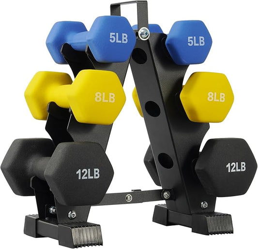 Neoprene Coated Dumbbell Set with Rack, Free Hand Weight Set For Home Gym Workout, Anti-Slip, Anti-roll, 20LBS, 32LBS, 50LBS and 56LBS Sets, Multiple Weight Options