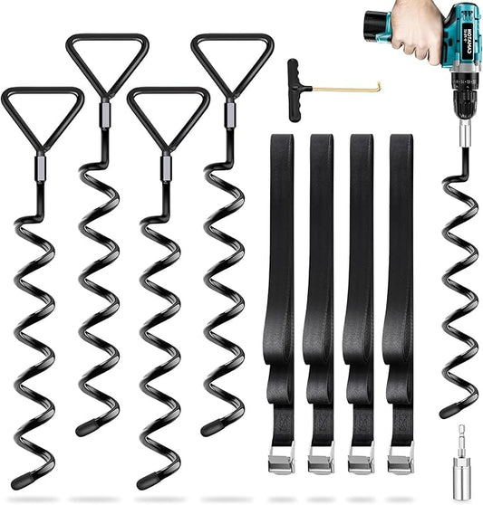Trampoline Stakes Heavy Duty Trampoline Anchors Kit, Spiral Screw In Ground Anchors with Straps, Earth Anchors Earth Anchors Swing Set Anchors for Trampoline