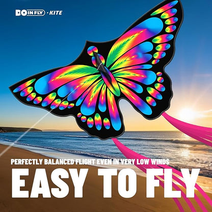 2 Pack Butterfly Kites, for Kids and Adults, Easy to Fly for Beginners, 55" x 27" with Vibrant Print and Winder, Perfect for Beach, Park, Backyard Flying & Family Outdoor Activities