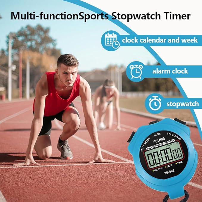 Stopwatch Timer Lap Split Digital Stopwatch with Clock Calendar Alarm, Large Display Stop Watch for Sports Kids Coaches Swimming Running
