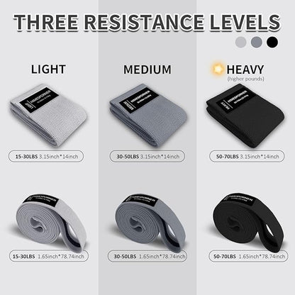 9 PCS Fabric Resistance Bands Set for Working Out, Non-Slip Exercise Booty Bands for Women & Men Leg and Glutes with Hair Ties and Tape Measure - for Home Gym Workout, Yoga, Pilates