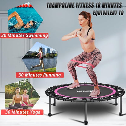 Newan 40"-48" Silent Mini Trampoline Fitness Trampoline Bungee Rebounder Jumping Cardio Trainer Workout for Adults-Max Limit 330lbs