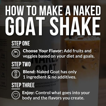 NAKED Goat - Pasture Fed Goat Whey Protein Powder from Small-Herd Wisconsin Dairies, 2Lb Bulk, GMO Free, Soy Free. Easy to Digest - All Natural - 23 Grams of Protein - 30 Servings