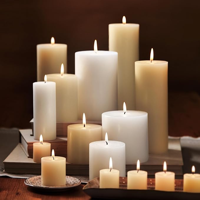 TAG Chapel 3X4 Ivory Pillar Paraffin Wax Candle Unscented Drip-Free Long Burning 46 Hours for Home Decor Wedding Parties 3x4 Ivory