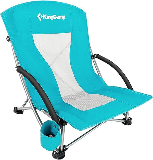 KingCamp Low Beach Chairs, Portable Folding Chair for Adults Extra Wide Ergonomic High Back Seat