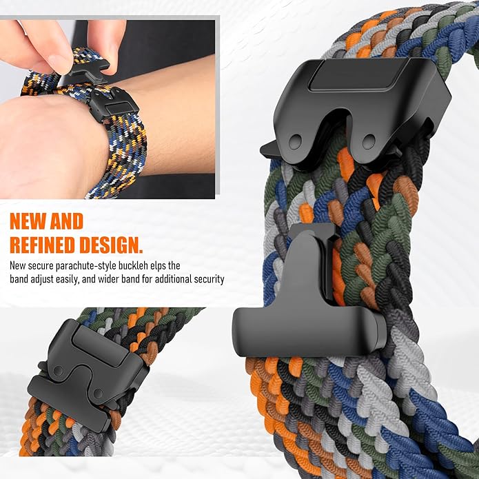 Braided Stretchy Band for Fitbit Versa 4/Versa 3/Sense 2/Sense Watch Band Women Men,Parachute-style Buckle Nylon Sport Wristband Soft Fabric Elastic Loop Strap Accessories for Versa 4/3