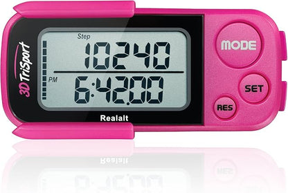 3DTriSport Walking 3D Pedometer with Clip & Strap, eBook Included | 30 Days Memory, Accurate Step Counter, Walking Distance Miles/Km, Calorie Counter, Daily Exercise Time Monitor