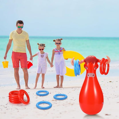 2 Pcs Inflatable Ring Toss Set Include 2 Inflatable Base 12 Rings for Cowboy Fiesta Rodeo Luau Beach Pool Birthday Party Supplies