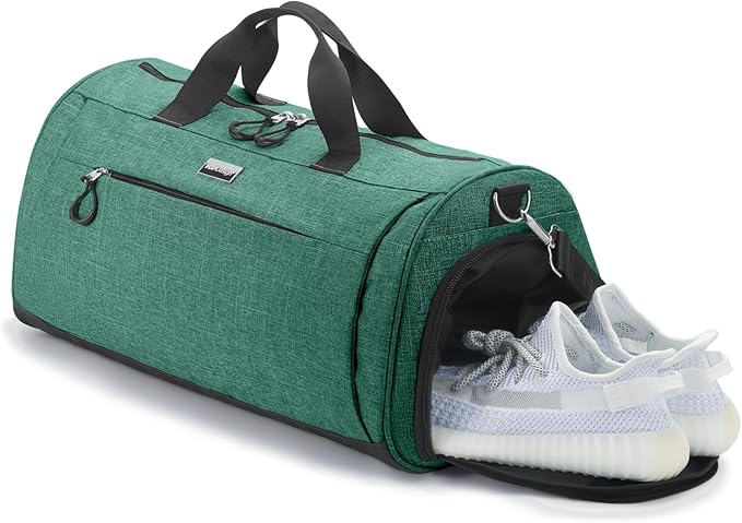 TOPDesign Gym Bag for Women & Men, Unisex Duffel Bag with Shoe Compartment & Wet Pocket for Travel Sports Gym (M Textured Green)