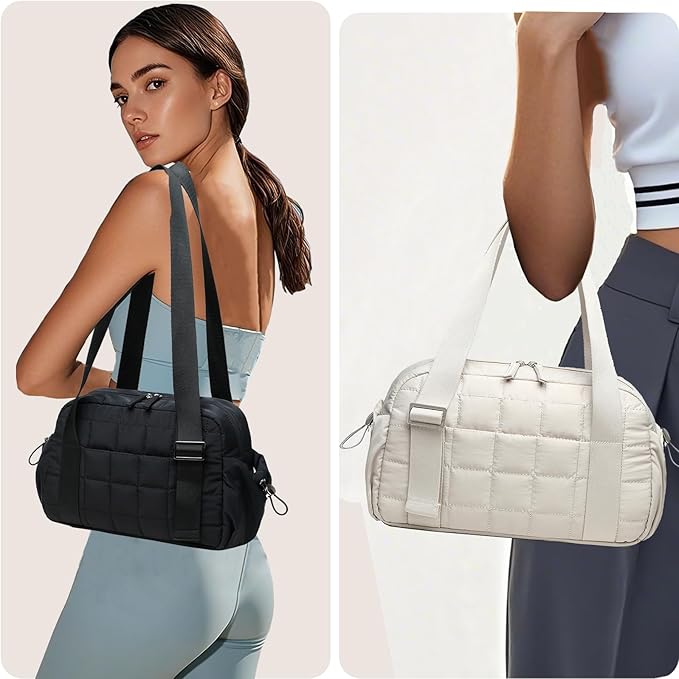 CAMTOP Mini Gym Bag for Women, Small Gym Tote Bag Puffy Quilted Sports Duffel Bag with Wet Compartment and Coin Purse Duffel Bags Dance Yoga Workout Bag