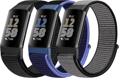 Sport Loop Nylon Watch Bands Compatible with Fitbit Charge 6/5, Adjustable Breathable Replacement Soft Nylon Loop Wristband for Women/Men