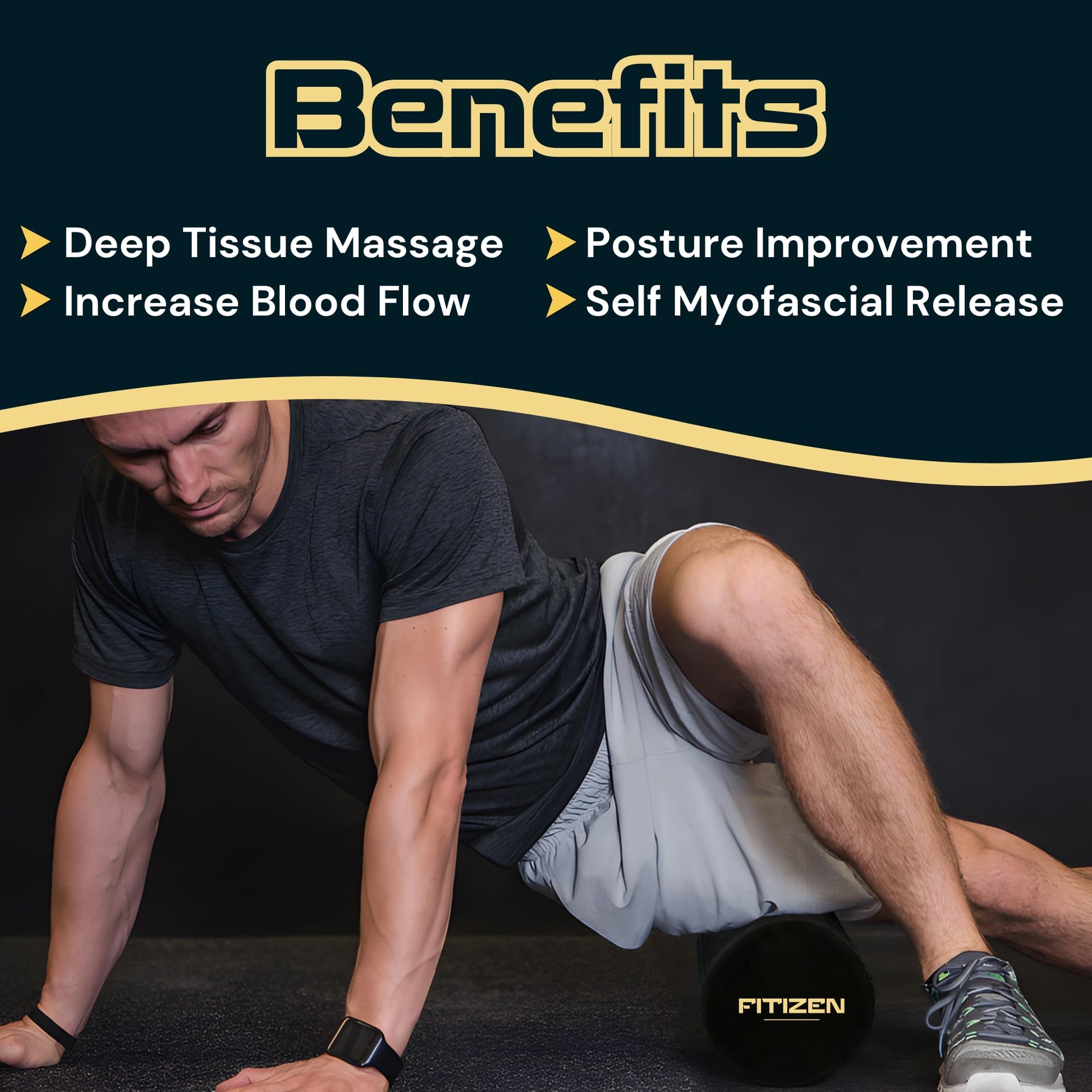 18 × 6 in Foam Roller for Back & Legs – Fitizen Medium Deep Tissue Muscle Recovery Roller – for The